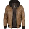 image:imageBlingsoul Mens Hooded Leather Jacket with Removable Hood Biker Style Real Bomber Leather Jacket Men Wind Resistant OuterwearEdinburgh  Camel Jacket