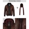image:imageBlingsoul Mens Hooded Leather Jacket with Removable Hood Biker Style Real Bomber Leather Jacket Men Wind Resistant OuterwearEdinburgh  Dark Brown Jacket