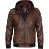image:imageBlingsoul Mens Hooded Leather Jacket with Removable Hood Biker Style Real Bomber Leather Jacket Men Wind Resistant OuterwearEdinburgh  Dark Brown Jacket