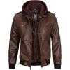 image:imageBlingsoul Mens Hooded Leather Jacket with Removable Hood Biker Style Real Bomber Leather Jacket Men Wind Resistant OuterwearEdinburgh  Dark Brown Jacket