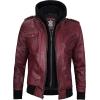 image:imageBlingsoul Mens Hooded Leather Jacket with Removable Hood Biker Style Real Bomber Leather Jacket Men Wind Resistant OuterwearEdinburgh  Maroon Jacket