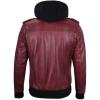 image:imageBlingsoul Mens Hooded Leather Jacket with Removable Hood Biker Style Real Bomber Leather Jacket Men Wind Resistant OuterwearEdinburgh  Maroon Jacket