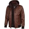 image:imageBlingsoul Mens Hooded Leather Jacket with Removable Hood Biker Style Real Bomber Leather Jacket Men Wind Resistant OuterwearEdinburgh  Brown Jacket
