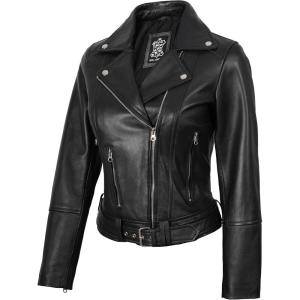 image:imageBlingsoul Classic Asymmetrical Style Leather Jacket Women  Real Lambskin Moto Biker Jacket For WomensAldo  Black Jacket