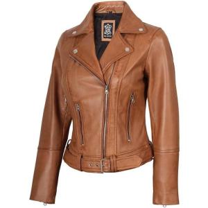 image:imageBlingsoul Classic Asymmetrical Style Leather Jacket Women  Real Lambskin Moto Biker Jacket For WomensAldo  Brown Jacket