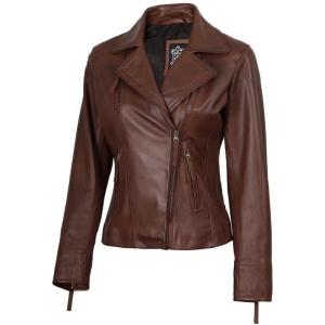 image:imageBlingsoul Classic Asymmetrical Style Leather Jacket Women  Real Lambskin Moto Biker Jacket For WomensCognac  Ramsey Jacket