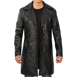 image:imageBlingsoul Genuine Leather Car Coat for Men  Stylish Real Lambskin Long Leather Jacket Mens with Lapel CollarJackson  Black Car Coat