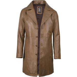 image:imageBlingsoul Genuine Leather Car Coat for Men  Stylish Real Lambskin Long Leather Jacket Mens with Lapel CollarJackson  Brown Car Coat