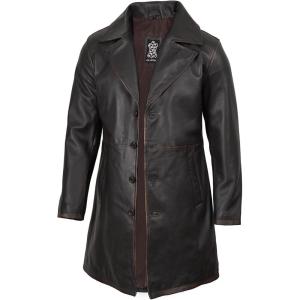 image:imageBlingsoul Genuine Leather Car Coat for Men  Stylish Real Lambskin Long Leather Jacket Mens with Lapel CollarJackson  Dark Brown Car Coat