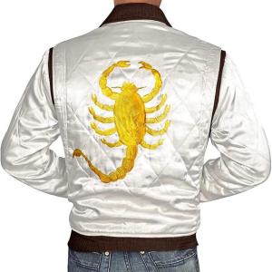 image:imageBlingsoul Quilted Style Lightweight Satin Bomber Jacket MenWhite  Scorpion Jacket