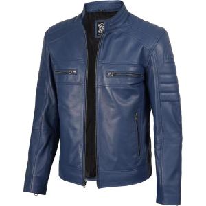 image:imageBlingsoul Real Lambskin Mens Leather Jackets  Cafe Racer Style Premium Leather Jacket MenCafe Racer  Blue Jacket