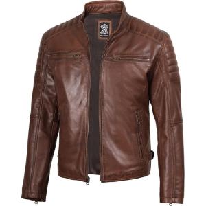 image:imageBlingsoul Real Lambskin Mens Leather Jackets  Cafe Racer Style Premium Leather Jacket MenFelix  Cognac Wax Jacket