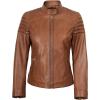 image:imageBlingsoul Real Caf Racer Leather Jacket Women  Moto Style Lambskin Leather Jacket for WomenCarrie  Tan Jacket