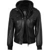 image:imageBlingsoul Bomber Leather Jacket Women  Real Lambskin Womens Leather Jackets With Detachable HoodEdinburgh  Black Jacket
