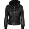 image:imageBlingsoul Bomber Leather Jacket Women  Real Lambskin Womens Leather Jackets With Detachable HoodEdinburgh  Black Jacket