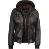 image:imageBlingsoul Bomber Leather Jacket Women  Real Lambskin Womens Leather Jackets With Detachable HoodEdinburgh  Dark Brown Jacket