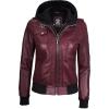 image:imageBlingsoul Bomber Leather Jacket Women  Real Lambskin Womens Leather Jackets With Detachable HoodEdinburgh  Maroon Jacket