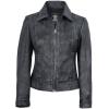 image:imageBlingsoul Real Lambskin Leather Jacket for Women Shirt Collar Leather Jacket WomensJose Washed  Black Leather Jacket