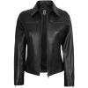 image:imageBlingsoul Real Lambskin Leather Jacket for Women Shirt Collar Leather Jacket WomensKyle  Black Leather Jacket