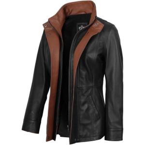 image:imageBlingsoul Leather Car Coats for Womens  Black Brown Real Long Leather Jacket WomenErin  Black  Cognac Leather Coat
