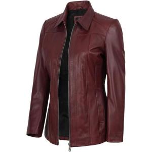 image:imageBlingsoul Leather Car Coats for Womens  Black Brown Real Long Leather Jacket WomenMarsha  Maroon Leather Jacket