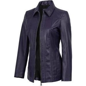 image:imageBlingsoul Leather Car Coats for Womens  Black Brown Real Long Leather Jacket WomenMarsha  Purple Wax Leather Jacket