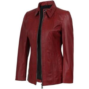 image:imageBlingsoul Leather Car Coats for Womens  Black Brown Real Long Leather Jacket WomenMarsha  Red Wax Leather Jacket