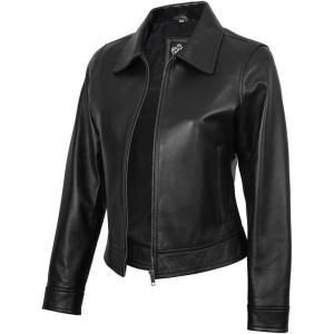 image:imageBlingsoul Real Lambskin Leather Jacket for Women Shirt Collar Leather Jacket WomensMike  Black Leather Jacket