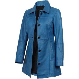 image:imageBlingsoul Womens Leather Jacket  Vintage Style Long Leather Jacket WomenKandis  Vivid Blue Coat