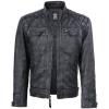 image:imageBlingsoul Leather Jacket Men  Quilted Cafe Racer Leather Jackets For MenDiamond1  Black Distressed Washed Jacket