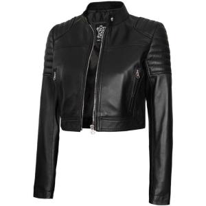 image:imageBlingsoul Trendy Short Real Lambskin Womens Leather Jacket  Cropped Leather Jacket WomenBlack  Edna Cropped Jacket