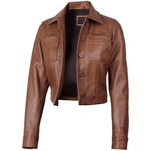 image:imageBlingsoul Trendy Short Real Lambskin Womens Leather Jacket  Cropped Leather Jacket WomenCognac Wax  Mable Cropped Jacket
