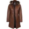 image:imageBlingsoul Womens Long Leather Coat  Real Lambskin Leather Jacket with Shearling Collar Car Coat Style Leather Jacket WomenBrown  Jean Hooded Coat