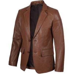 image:imageBlingsoul Real Lambskin Mens Leather Blazer  Casual 2 Buttons Leather Jacket for MenCognac  Edwin Leather Blazer