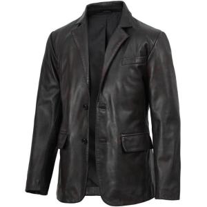 image:imageBlingsoul Real Lambskin Mens Leather Blazer  Casual 2 Buttons Leather Jacket for MenMaroon Distressed Black  Juan Leather Blazer