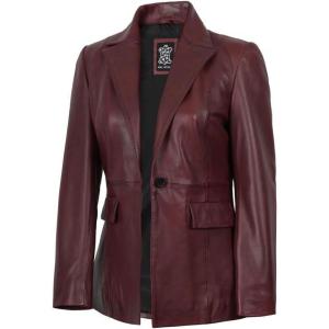 image:imageBlingsoul Leather Blazer Jacket Women  Leather Coats for WomenMaroon Wax  Susie Blazer