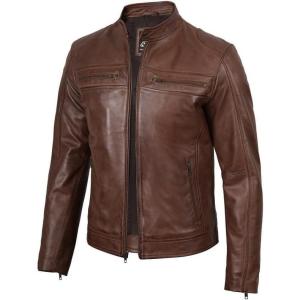 image:imageBlingsoul Leather Jackets For Men  Real Lambskin Motorcycle Style Mens Leather JacketJoe  Cognac Jacket