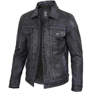 image:imageBlingsoul Premium Vintage Leather Jacket Men  Real Lambskin Trucker Mens Leather JacketsBlack Distressed Washed  Fernando Jacket