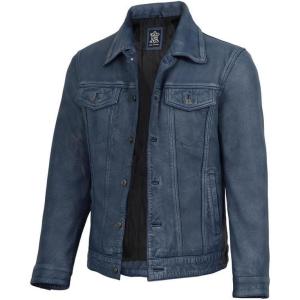 image:imageBlingsoul Premium Vintage Leather Jacket Men  Real Lambskin Trucker Mens Leather JacketsBlue Distressed Washed  Fernando Jacket