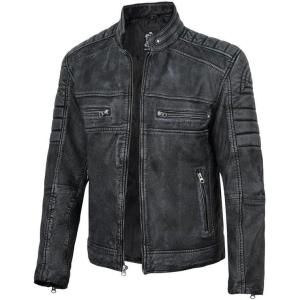 image:imageBlingsoul Real Lambskin Mens Leather Jackets  Cafe Racer Style Premium Leather Jacket MenCafe Racer  Black Distressed Washed Jacket