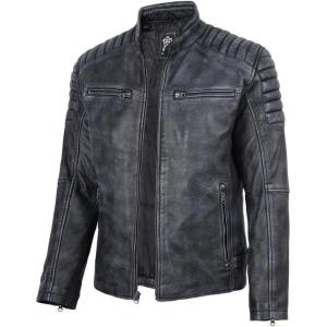 image:imageBlingsoul Real Lambskin Mens Leather Jackets  Cafe Racer Style Premium Leather Jacket MenFelix  Black Distressed Washed Jacket