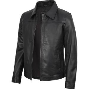 image:imageBlingsoul Vintage Real Lambskin Leather Jacket For Mens  Moto Style Classic Shirt Collar Leather Jacket MenBlack  Mark Jacket