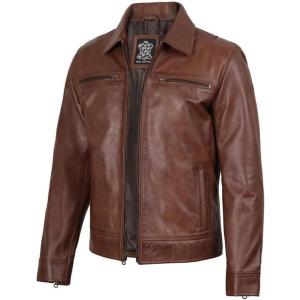 image:imageBlingsoul Vintage Real Lambskin Leather Jacket For Mens  Moto Style Classic Shirt Collar Leather Jacket MenCognac  Kyle Leather Jacket