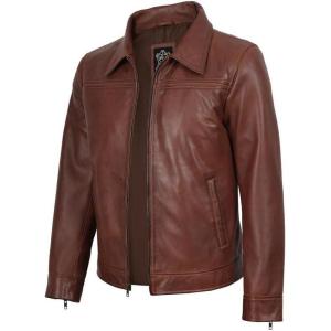 image:imageBlingsoul Vintage Real Lambskin Leather Jacket For Mens  Moto Style Classic Shirt Collar Leather Jacket MenCognac  Mark Jacket