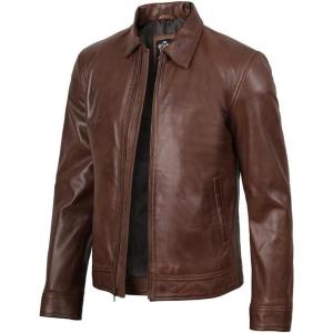 image:imageBlingsoul Vintage Real Lambskin Leather Jacket For Mens  Moto Style Classic Shirt Collar Leather Jacket MenCognac  Tony Jacket