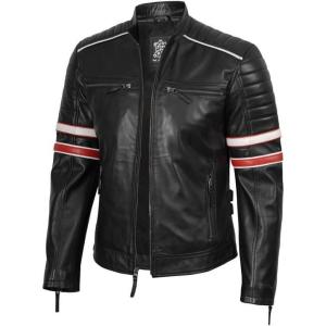 image:imageBlingsoul Stylish Black amp Brown Cafe Racer Leather Jacket For Men  Real Lambskin Leather Motorcycle Jacket mensBlack  Harry Jacket