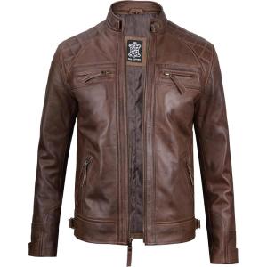image:imageBlingsoul Stylish Black amp Brown Cafe Racer Leather Jacket For Men  Real Lambskin Leather Motorcycle Jacket mensDiamond1  Brown Jacket