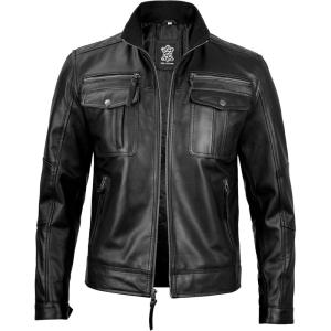 image:imageBlingsoul Stylish Black amp Brown Cafe Racer Leather Jacket For Men  Real Lambskin Leather Motorcycle Jacket mensMoffit  Black Leather Jacket