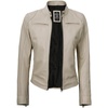 image:imageBlingsoul Womens Lambskin Leather Jacket  Cafe Racer Style Genuine Leather Jacket for Women SnapTab CollarBeige
