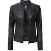 image:imageBlingsoul Womens Lambskin Leather Jacket  Cafe Racer Style Genuine Leather Jacket for Women SnapTab CollarBlack